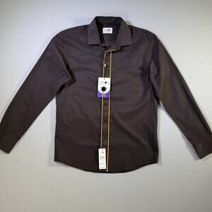 Tayion Men's Slim-Fit Trim Solid Dress Shirt brown/gold 15-15.5 32-33 $60